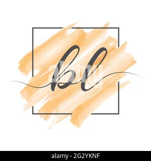 Kalligrafische Kleinbuchstaben BL in einer einzigen Zeile auf einem farbigen Hintergrund in einem Rahmen. Vektordarstellung isoliert auf weißem Hintergrund. Kreativ de Stock Vektor