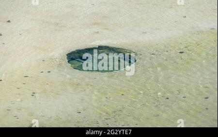 Detail des Champagne Pools in einem geothermischen Gebiet namens Waiotapu in Neuseeland Stockfoto