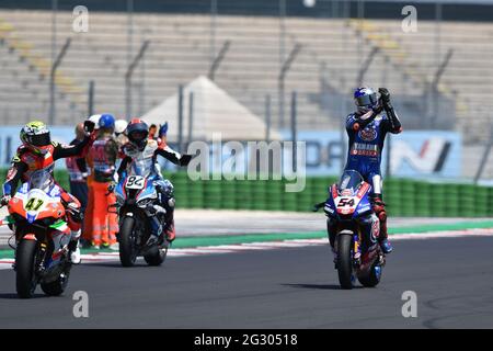 Misano World Circuit Marco Simoncelli, Misano Adriatico, Italien, 13. Juni 2021, Nr. 54 Toprak Razgatlioglu Pata Yamaha mit BRIXX WorldSBK während der FIM Superbike World Championship 2021 - Race 2, World Superbike - SBK - Photo Otto Moretti / LM Stockfoto