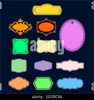 Farbiger Rahmen, der in den Farben Gelb, Orange, Lila, Blau, Grün, Hellbraun Stock Vektor