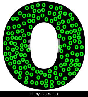 Großbuchstabe O Typografie in schwarz und grün für binäre Tapete Design-Element Stock Vektor