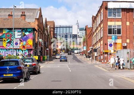 Blick auf eine Straße in Digbeth, Birmingham, Großbritannien Stockfoto