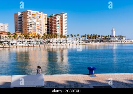 Blick auf den Touristenkomplex Muelle Uno. Hafen von Málaga. Málaga, Andalucía, Spanien, Europa Stockfoto