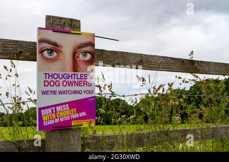 Hund Fouling; gedankenlose Hundebesitzer Warnschild Anti-Wurf Kampagne Poster in Chorley UK Stockfoto