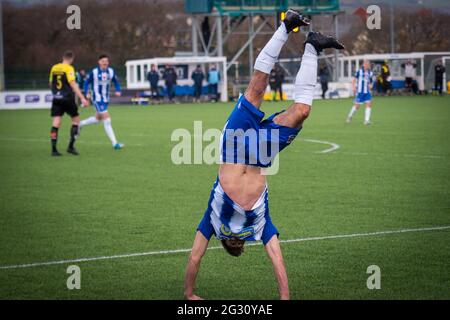 Bridgend, Wales 05. Dezember 2020. JD Cymru Premier League-Spiel zwischen dem FC Pen-y-Bont und Caernarfon Town Stockfoto