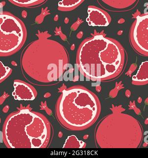 Cartoon Granatapfel Sommer Frucht nahtlose Muster Hintergrund. Niedliche süße Lebensmittel frische Natur Kinder Tapete Design. Vektorgrafik. Stock Vektor