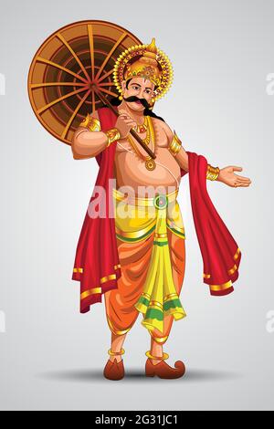 mahabali oder maveli, Kerala alter König. Er kommt jedes Jahr zu onam-Feiern. Stock Vektor