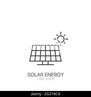 Erneuerbare Energie, Solarzellen-Stationskonzept, grüner Strom, Vektorlinien-Symbol. Bearbeitbare Kontur Stock Vektor