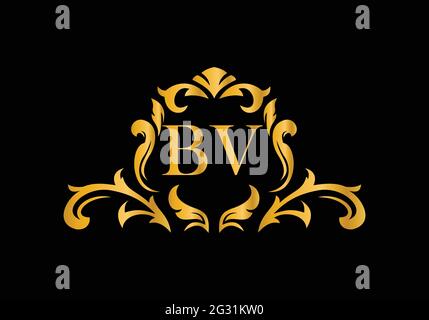 Luxury Alphabet Letters BV. Goldenes Blumenalphabet . Monogram Initialen perfekt für Hochzeitseinladungen, Grußkarte, Logo und anderes Design. Stock Vektor