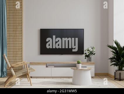TV-Lounge mit Sessel auf weißem Wandhintergrund, 3d-Rendering Stockfoto