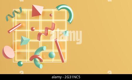 3D-Darstellung mehrerer abstrakter Objekte. Stockfoto