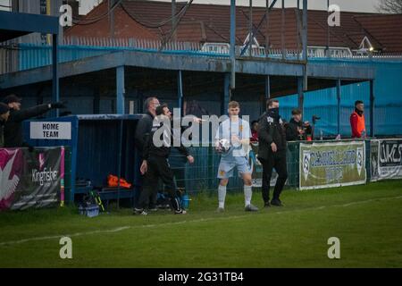 Birkenhead, England 19. Dezember 2020. North West Counties League First Division South Spiel zwischen Cammell Laird 1907 und New Mills. Stockfoto