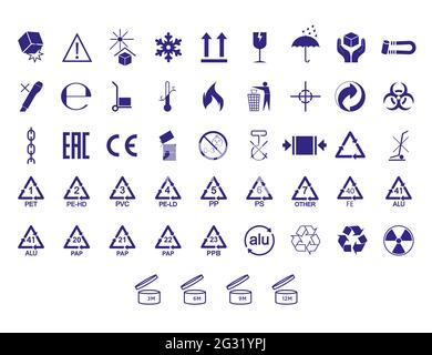 Vektorgrafik. Flaches Design. Satz von Verpackungssymbolen. Vektorgrafik. Flaches Design. Stock Vektor