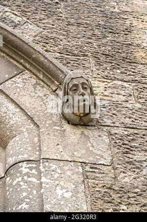 Geschnitzter Steinkopf, Clark Street Congregational Church Stockfoto