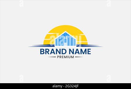 Sunset House Property Real Estate Logo Vektor-Vorlage geeignet für Immobilien-Geschäft Stock Vektor
