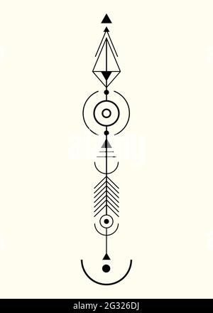 Grafischer Pfeil für Tattoo-Design. Vector minimalistischen Totem, heilige Geometrie, Hipster Design-Elemente. vektor-Kunst, Clipart. Abstrakt mystisches geometrisches System Stock Vektor