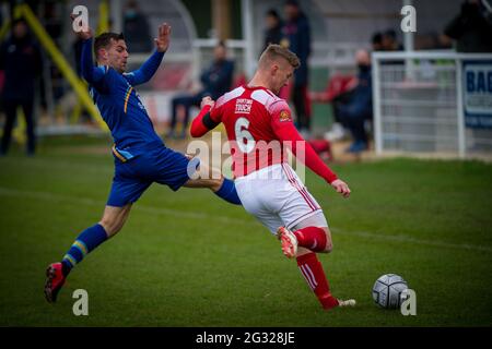 Brackley, Northamptonshire, England 28. Dezember 2020. Vanarama National League North Spiel zwischen Brackley Town und Gloucester City. Stockfoto