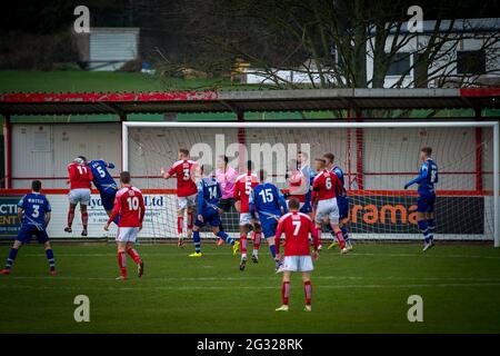 Brackley, Northamptonshire, England 28. Dezember 2020. Vanarama National League North Spiel zwischen Brackley Town und Gloucester City. Stockfoto