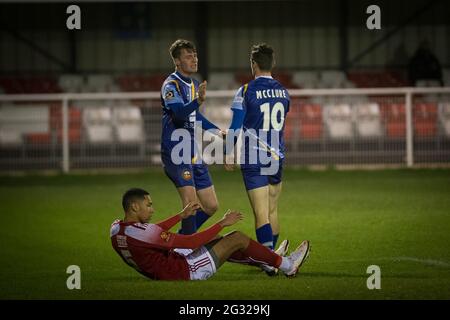 Brackley, Northamptonshire, England 28. Dezember 2020. Vanarama National League North Spiel zwischen Brackley Town und Gloucester City. Stockfoto