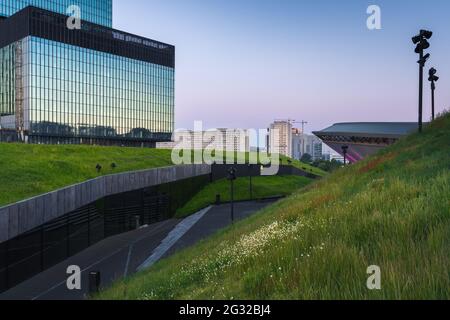 Blick auf die Stadt Katowice bei Sonnenaufgang Stockfoto