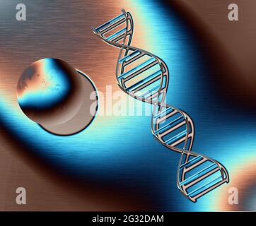 Planet Erde und DNA-Strang. 3D-Rendering. Stockfoto