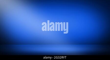 3D-gerenderte Blue Room Stage mit Empty Space und Spot Light in einem dunklen Raum. Trendy futuristisches 3d-Flugzeug-Zimmer Stockfoto