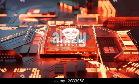 Systeme gehackt und Netzwerk-Software digitale Cyber-Kriminalität Hintergrundkonzept. 3D-Illustration. Stockfoto