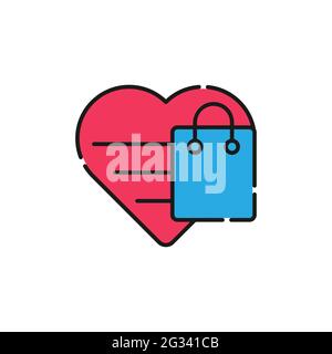 Shopping Wunschliste Symbol Vektor Illustration. Shopping Wunschliste mit Love Shape Icon Design-Konzept für E-Commerce, Online-Shop und Marktplatz websi Stock Vektor