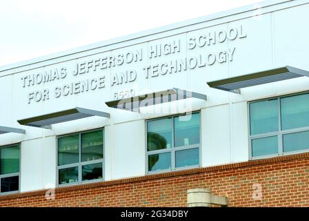 Die Thomas Jefferson High School for Science and Technology ist die öffentliche Hochschule in den Vereinigten Staaten mit Platz 1 #in Fairfax County, Virginia. Stockfoto