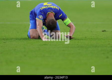 Amsterdam, Niederlande. Juni 2021. Andriy Yarmolenko aus der Ukraine reagiert nach dem UEFA Euro 2020 Championship Group C Spiel zwischen den Niederlanden und der Ukraine in Amsterdam, Niederlande, 13. Juni 2021. Quelle: Zheng Huansong/Xinhua/Alamy Live News Stockfoto