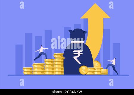 Geschäftsleute steigen gegen eine wachsende Aufwärtskurve bei den Rupien-Münzen an Stock Vektor