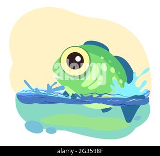 Tropischer grüner Fisch. Kleine Landschaft. Unterwasserwelt. Wilde Tiere. Meer, Meer. Sommerwasser. Isoliert auf weißem Hintergrund. Illustration in Cartoon Stock Vektor