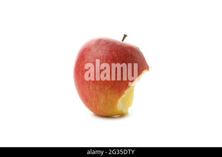 Reifer Apfel gebissen isoliert auf weißem Hintergrund Stockfoto