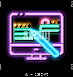 Game Entwicklung und Design Neon Glow Symbol Illustration Stock Vektor