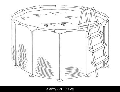 Rahmen Schwimmbad Grafik schwarz weiß isoliert Skizze Illustration Vektor Stock Vektor