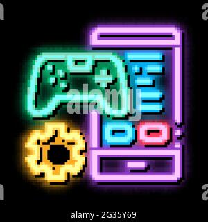 Handy-Spiel-App Neon leuchten Symbol Illustration Stock Vektor