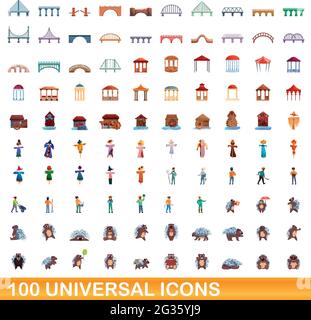 100 universelle Symbole gesetzt. Cartoon Illustration von 100 universelle Symbole Vektor auf weißem Hintergrund einstellen Stock Vektor