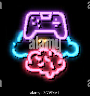 Spiel Gehirn und Wolke Neon leuchten Symbol Illustration Stock Vektor