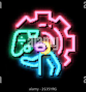 Spiele Entwicklung und Tests Neon Glow Symbol Illustration Stock Vektor