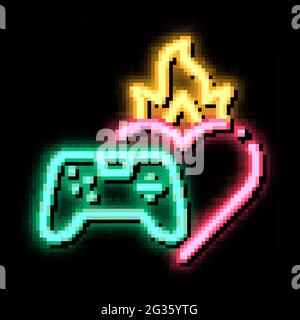 Spiel brennendes Herz Neon leuchten Symbol Illustration Stock Vektor