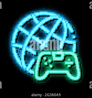 Weltweit spielen Spiel Neon Glow Symbol Illustration Stock Vektor