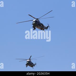 Nicht exklusiv: US-Präsident Joe Biden Flugtransport des Präsidenten am Flughafen Heathrow, London, Großbritannien, 13. Juni 2021, Foto von Richard Goldschm Stockfoto