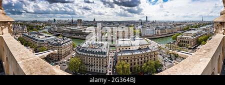 FRANKREICH. PARIS (75) PANORAMA DER STADT VON DER SPITZE DES SAINT JACQUES TURMS (SÜD) CHATELET PLATZ Stockfoto