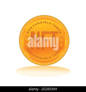 NFT nicht fungible Tokens.NFT Münze Symbol. Bescheinigt ein digitales Asset einzigartig zu sein. vektor-Illustration Stock Vektor