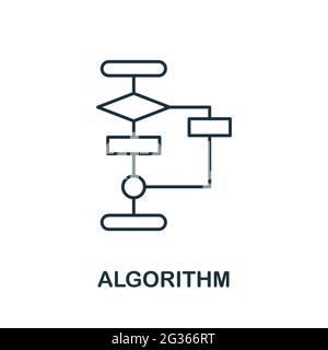 Symbol für die Algorithmuslinie. Kreatives Umrissdesign aus der Sammlung von Symbolen für künstliche Intelligenz. Dünnes Algorithmus-Symbol für Infografiken und Banner Stock Vektor