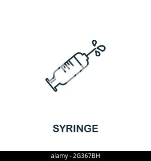 Symbol für die Spritzenvorsatzlinie. Dünnes Stilelement aus der Medizin-Ikonen-Kollektion. Umrissetes Spritzensymbol Stock Vektor