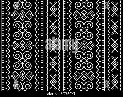 Slowakische Stammes-Kunst Vektor vectical nahtlose geometrische Muster, Retro-Dekor inspiriert von traditionellen gemalten Häusern aus dem Dorf Cicmany in Zilina r Stock Vektor