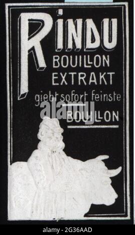 Werbung, Poster, Lebensmittel, 'Rindu', Bouillon, CIRCA 1910, ZUSÄTZLICHE-RIGHTS-CLEARANCE-INFO-NOT-AVAILABLE Stockfoto