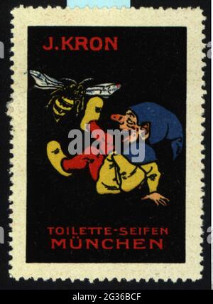 Werbung, Plakat Briefmarken, Körperpflege, 'J. Kron' SOAP, München, um 1910, ZUSÄTZLICHE-RIGHTS-CLEARANCE-INFO-NOT-AVAILABLE Stockfoto