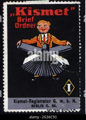 Werbung, Plakatstempel, Büroausstattung, Briefakte, 'Kismet Registratur GmbH', ADDITIONAL-RIGHTS-CLEARANCE-INFO-NOT-AVAILABLE Stockfoto